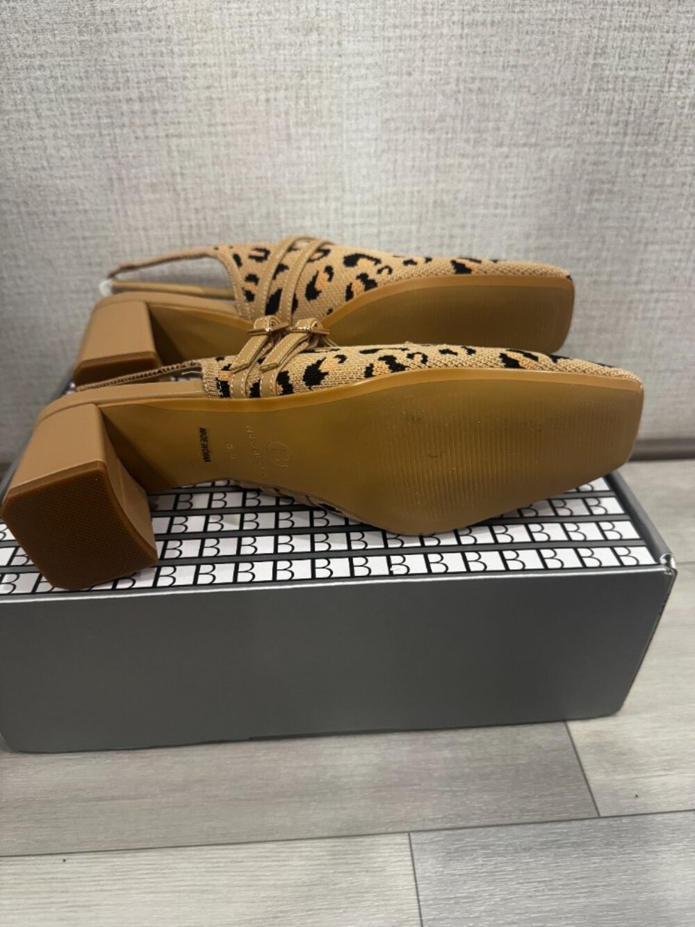 NEWBELLA Leopard Knit Mary Jane Chunky Low Heel Slingback Pump Square Toe 8.5 - Picture 11 of 13